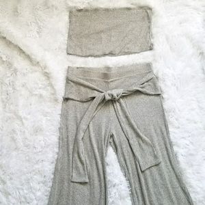 Fashion Nova Heather Gray Bandeau and Pajama Pants Set